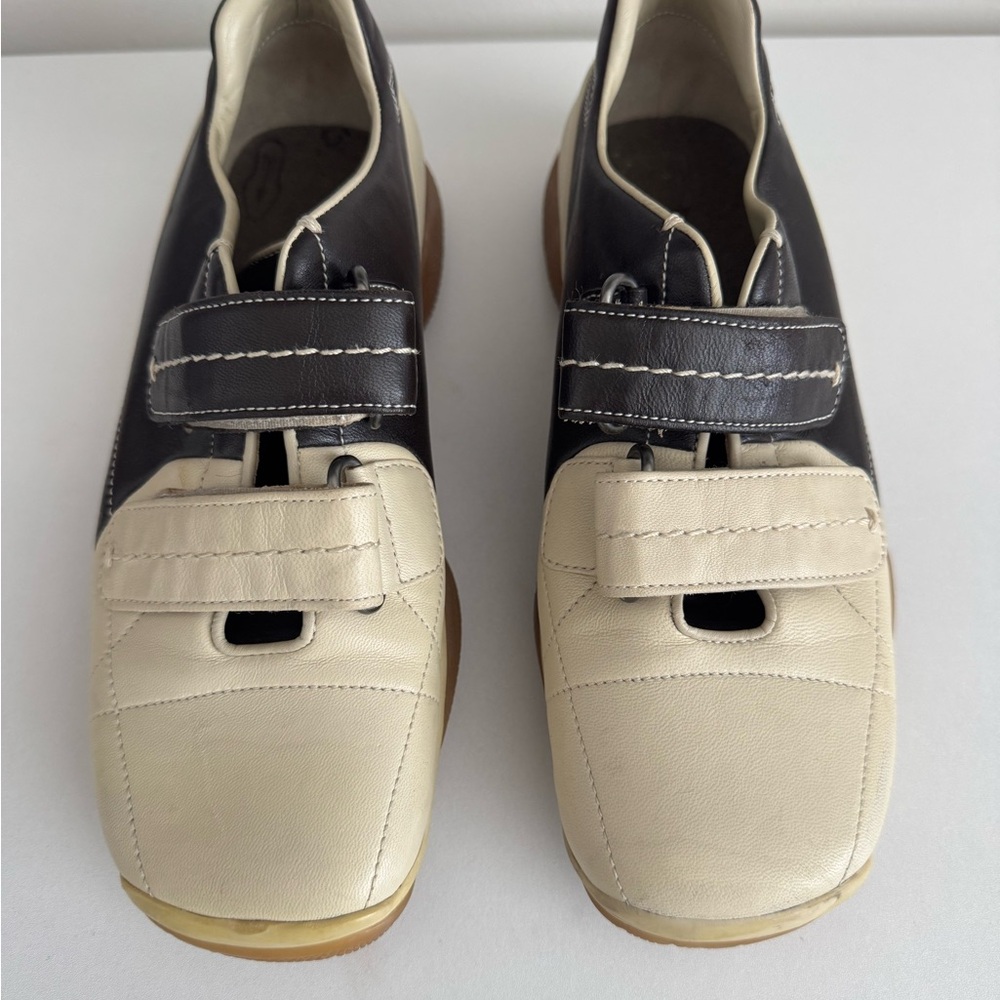 Prada Black and Cream Velcro Strap Sneakers